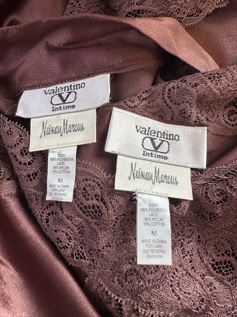 Valentino Neiman Marcus NWOT Vintage Brown Satin Lace Slip Dress & Robe (Medium) - Picture 9 of 10